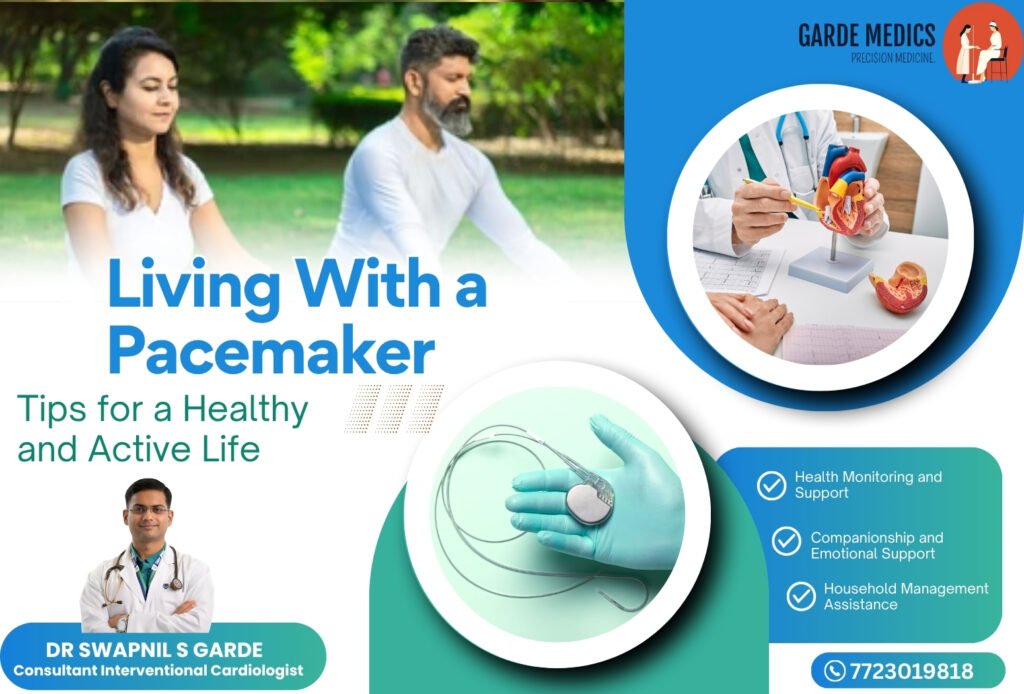 Living with a pacemaker – guidance by Dr. Swapnil S Garde, leading specialist for Pacemaker Implantation in Bhopal, illustrating device care and healthy lifestyle.